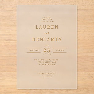 Elegante Crème Gouden Trouwuitnodiging Acryl Uitnodigingen