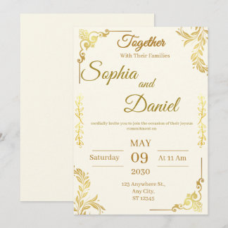 Elegante Crème & Gouden Trouwuitnodiging Kaart