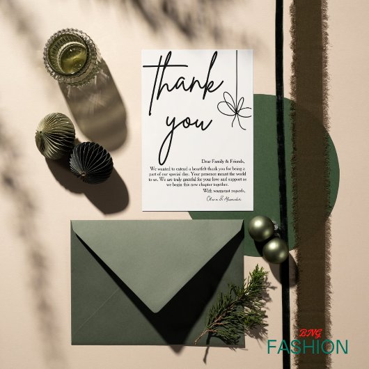 Elegante crème & grijs lint bruiloft - minimalisti bedankkaart