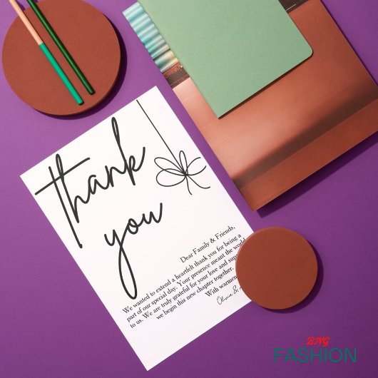 Elegante crème & grijs lint bruiloft - minimalisti bedankkaart