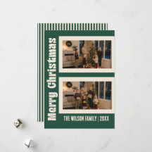 Elegante Crème & Groene Aangepaste Twee Foto Kerst