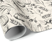 Elegante Crème Herfst Oogst Pompoenen Herfstblader Cadeaupapier (Rol Hoek)