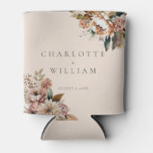 Elegante Crème Herfst Waterverf Bloemen Bruiloft Blikjeskoeler (Voorkant)