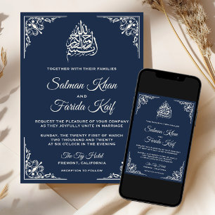 Elegante Crème Marine Blauw Islamitische Moslim Hu Kaart