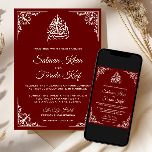 Elegante Crème Maroon Rode Islamitische Moslim Bru Kaart