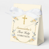 Elegante Crème Meisjes Bloemen 1e Heilige Communie Bedankdoosjes (Voorkant Zijde)