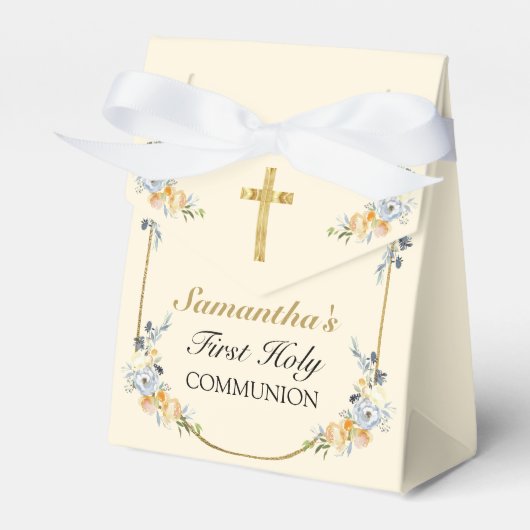 Elegante Crème Meisjes Bloemen 1e Heilige Communie Bedankdoosjes (Voorkant Zijde)