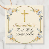 Elegante Crème Meisjes Bloemen 1e Heilige Communie Bedankjes Labels (Voorkant)