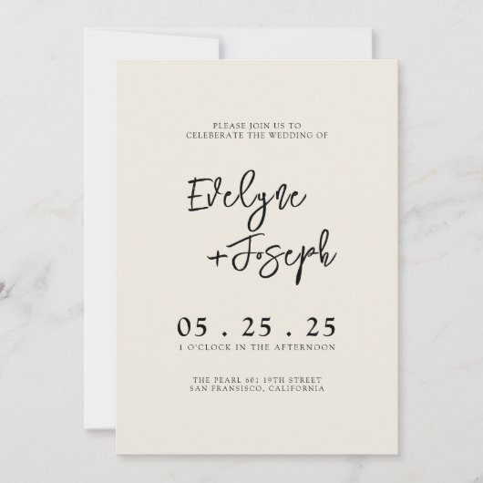 Elegante crème Minimal Boho Alles in één bruiloft Kaart (Voorkant)