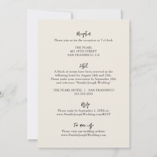 Elegante crème Minimal Boho Alles in één bruiloft Kaart (Achterkant)