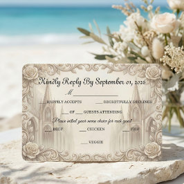 Elegante Crème Monochrome Kathedraal RSVP Kaartje