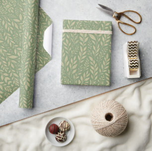 Elegante Crème & Olijf Botanisch blad Cadeaupapier