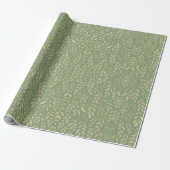 Elegante Crème & Olijf Botanisch blad Cadeaupapier (Uitgerold)