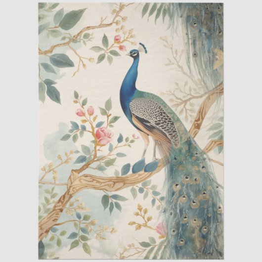 Elegante Crème Pauw Decoupage Tissuepapier (Voorkant)