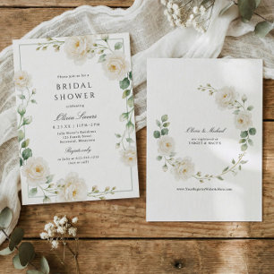 Elegante Crème Pioen Rozen Tuin Bruidsuitnodiging Kaart