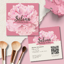 Elegante Crème Roze Bloemen Make-up Studio Vierkante Visitekaartje