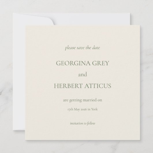 Elegante Crème Salie Klaver Trouw Save the Date Kaart (Achterkant)