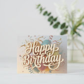 Elegante Crème Script "Gefeliciteerd Verjaardag" G Briefkaart (Staand voorkant)