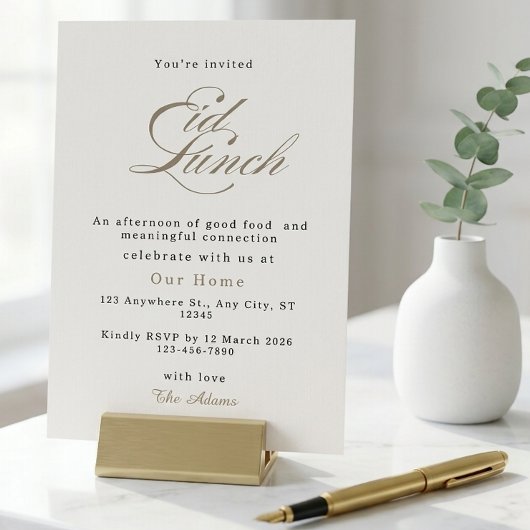 Elegante Crème Script Minimalistische Eid Lunchfee Kaart