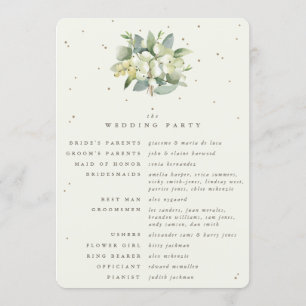 Elegante Crème Snowberry+Eucalyptus Boeket Bruilof Programmakaart