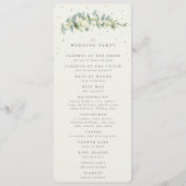 Elegante Crème Snowberry+Eucalyptus Boeket Bruilof Programmakaart (Achterkant)