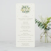 Elegante Crème Snowberry+Eucalyptus Boeket Bruilof Programmakaart (Staand voorkant)