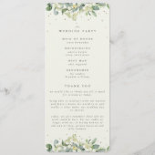 Elegante Crème Snowberry+Eucalyptus Boeket Bruilof Programmakaart (Achterkant)