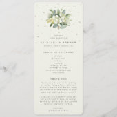 Elegante Crème Snowberry+Eucalyptus Boeket Bruilof Programmakaart (Voorkant)