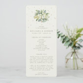 Elegante Crème Snowberry+Eucalyptus Boeket Bruilof Programmakaart (Staand voorkant)