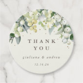 Elegante Crème Snowberry+Eucalyptus Bruiloft Bedankjes Labels (Voorkant)