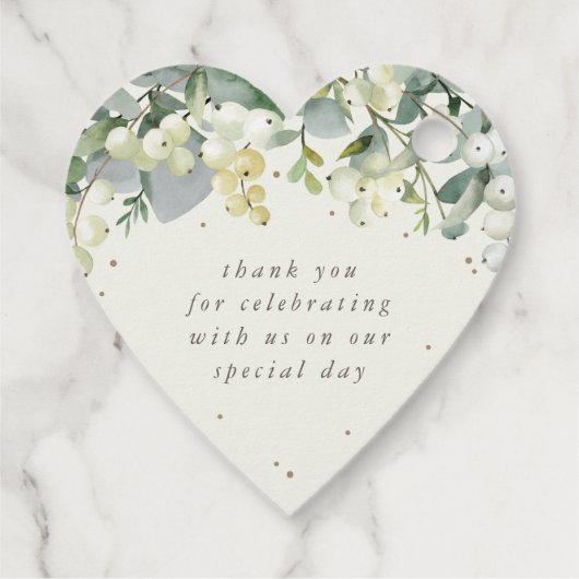 Elegante Crème Snowberry+Eucalyptus Bruiloft Bedankjes Labels (Achterkant)