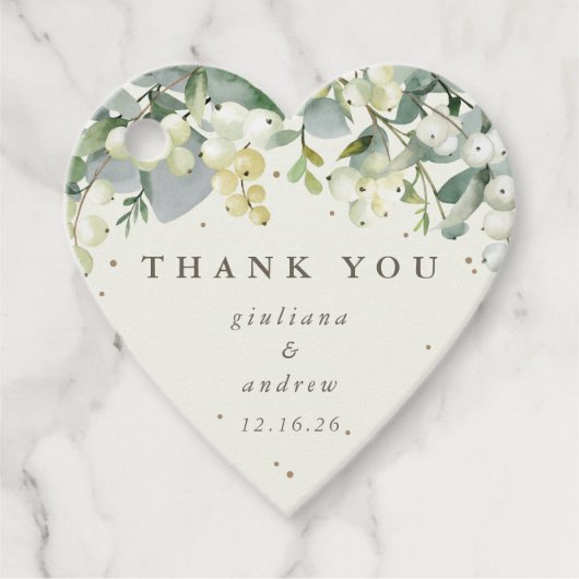 Elegante Crème Snowberry+Eucalyptus Bruiloft Bedankjes Labels (Voorkant)