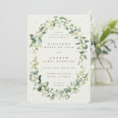 Elegante Crème Snowberry+Eucalyptus Bruiloft Kaart (Staand voorkant)