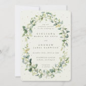 Elegante Crème Snowberry+Eucalyptus Bruiloft Kaart (Voorkant)