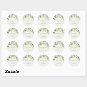 Elegante Crème Snowberry+Eucalyptus Bruiloft Ronde Sticker (Vel)