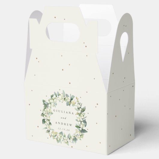 Elegante Crème Snowberry+Eucalyptus Krans Bruiloft Bedankdoosjes (Geopend)