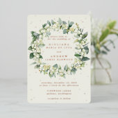 Elegante Crème Snowberry+Eucalyptus Krans Bruiloft Folie Uitnodiging (Staand Voorkant)