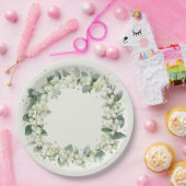 Elegante Crème Snowberry+Eucalyptus Krans Bruiloft Papieren Bordje (Feest)