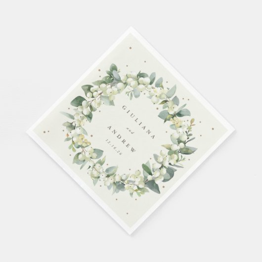 Elegante Crème Snowberry+Eucalyptus Krans Bruiloft Servet (Hoek)