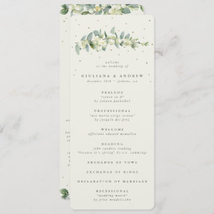 Elegante Crème Snowberry + Eucalyptus Stem Bruilof Programmakaart