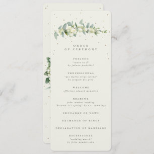 Elegante Crème Snowberry + Eucalyptus Stem Bruilof Programmakaart
