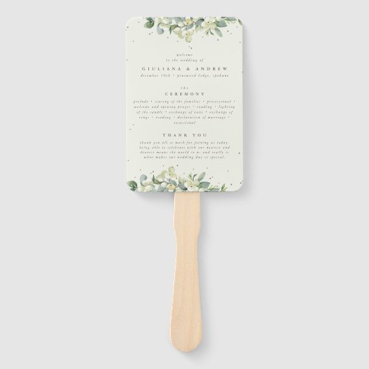 Elegante Crème Snowberry+Eucalyptus Winter Bruilof Handwaaier (Voorkant)