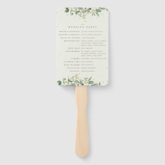 Elegante Crème Snowberry+Eucalyptus Winter Bruilof Handwaaier (Achterkant)