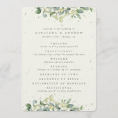 Elegante Crème Snowberry+Eucalyptus Winter Bruilof Programmakaart (Voorkant)