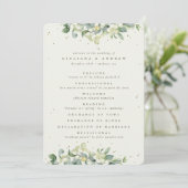 Elegante Crème Snowberry+Eucalyptus Winter Bruilof Programmakaart (Staand voorkant)