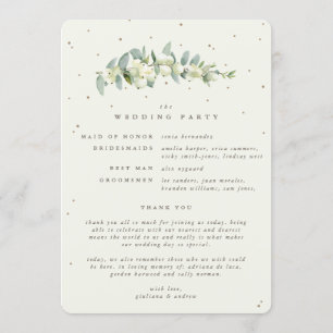 Elegante Crème Snowberry+Eucalyptus Winter Bruilof Programmakaart