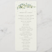 Elegante Crème Snowberry+Eucalyptus Winter Bruilof Programmakaart (Achterkant)