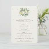 Elegante Crème Snowberry+Eucalyptus Winter Bruilof Programmakaart (Staand voorkant)