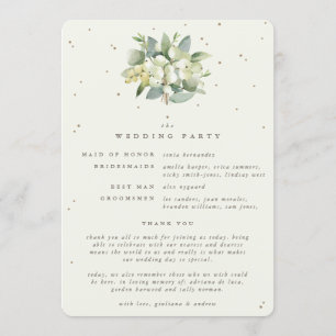 Elegante Crème Snowberry+Eucalyptus Winter Bruilof Programmakaart
