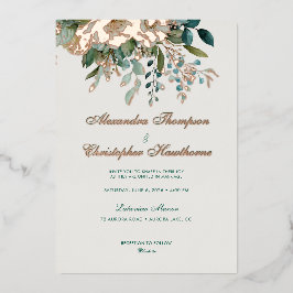 Elegante Crème Teal Bloem Roze Gouden Waterverf Br Folie Uitnodiging